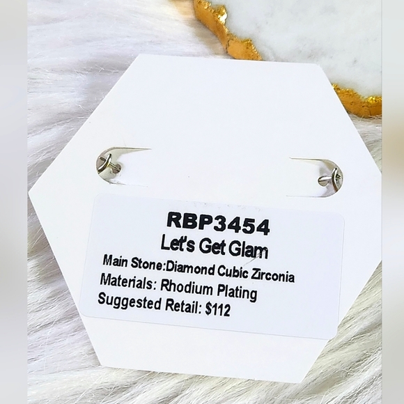 NWT Bomb Party 'Let's Get Glam' Diamond Cubic Zirconia Rhodium Earrings - Picture 2 of 5
